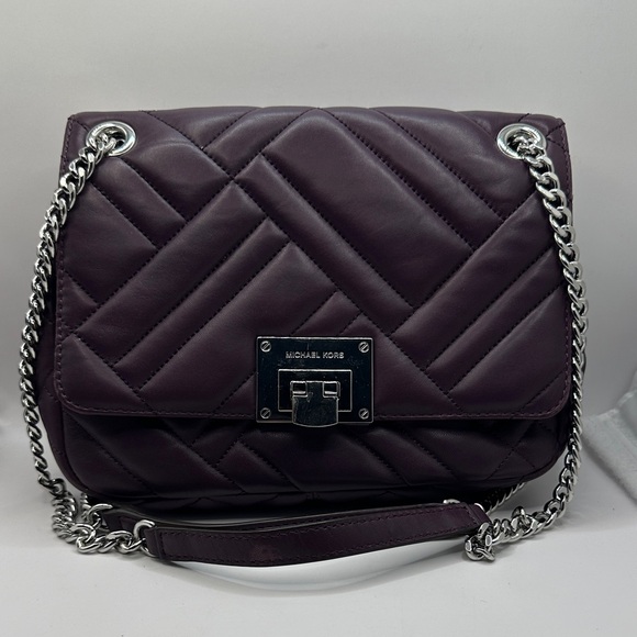 Michael Kors Handbags - Michael Kors Quilted Vivianne Shoulder Bag in Plum with Silver Chain